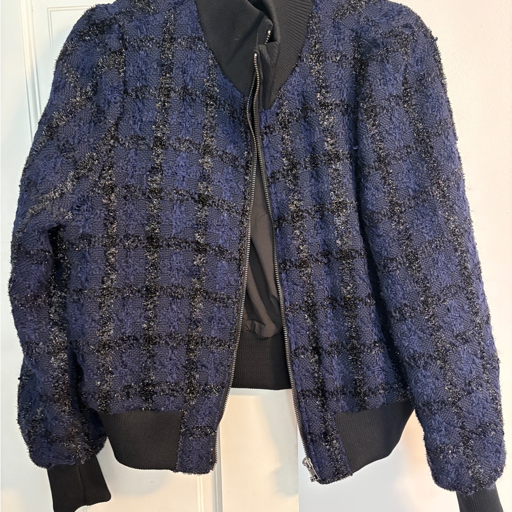 Marled Navy and Black Bomber Jacket